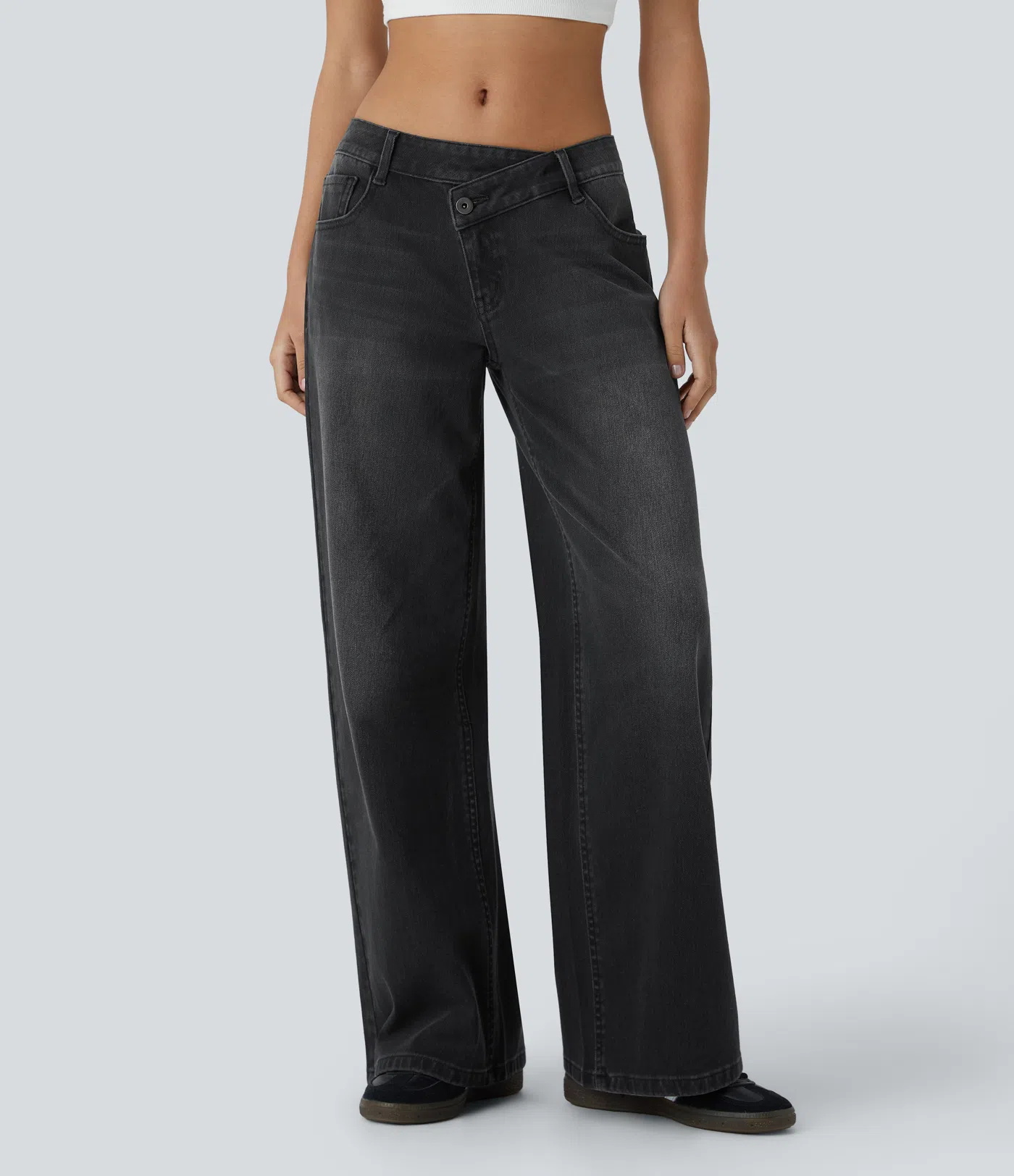 Low Rise Zipper Pockets Baggy Wide Leg Washed Casual Jeans(BUY 2 FREE SHIPPING)