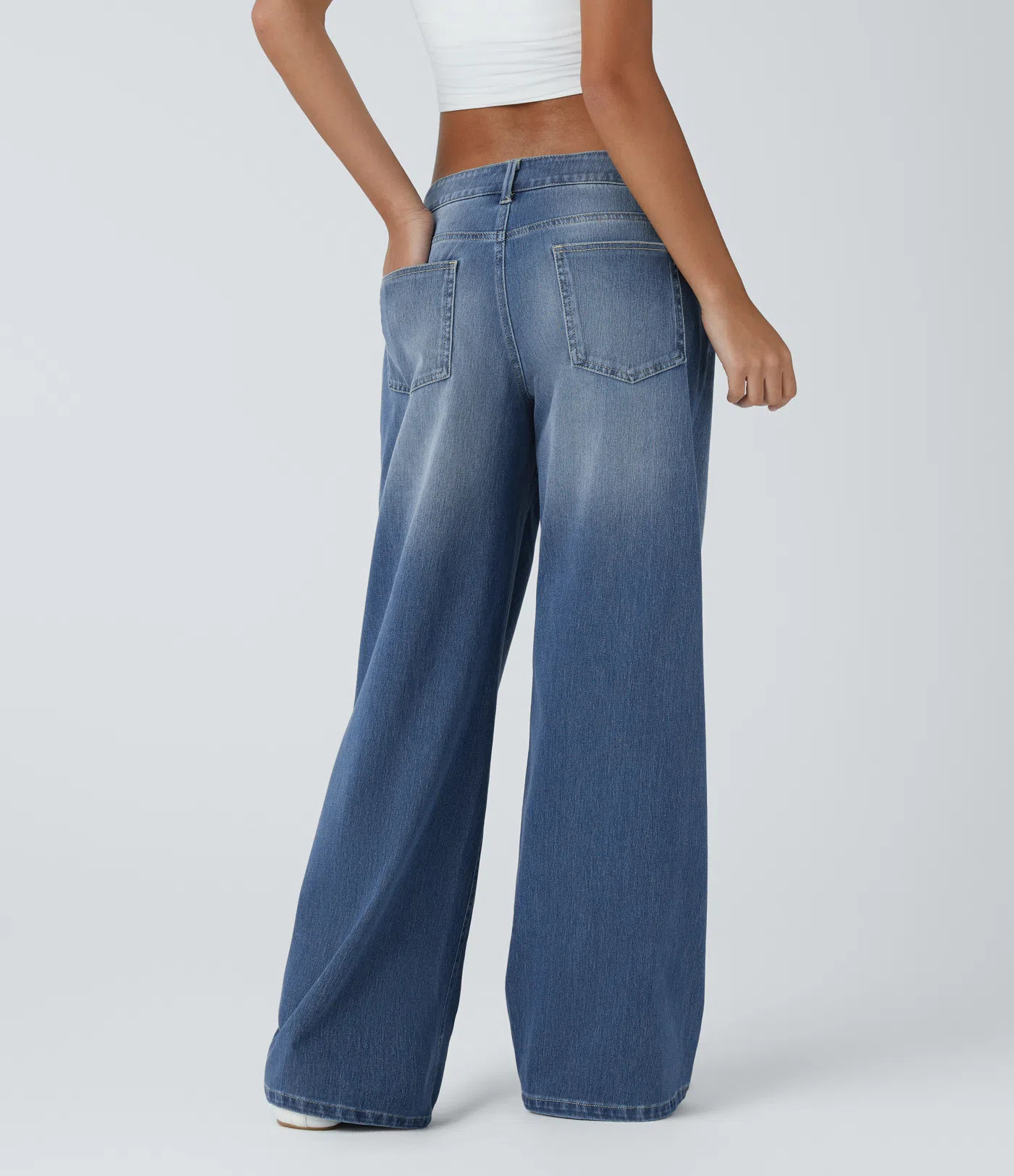 Low Rise Zipper Pockets Baggy Wide Leg Washed Casual Jeans(BUY 2 FREE SHIPPING)