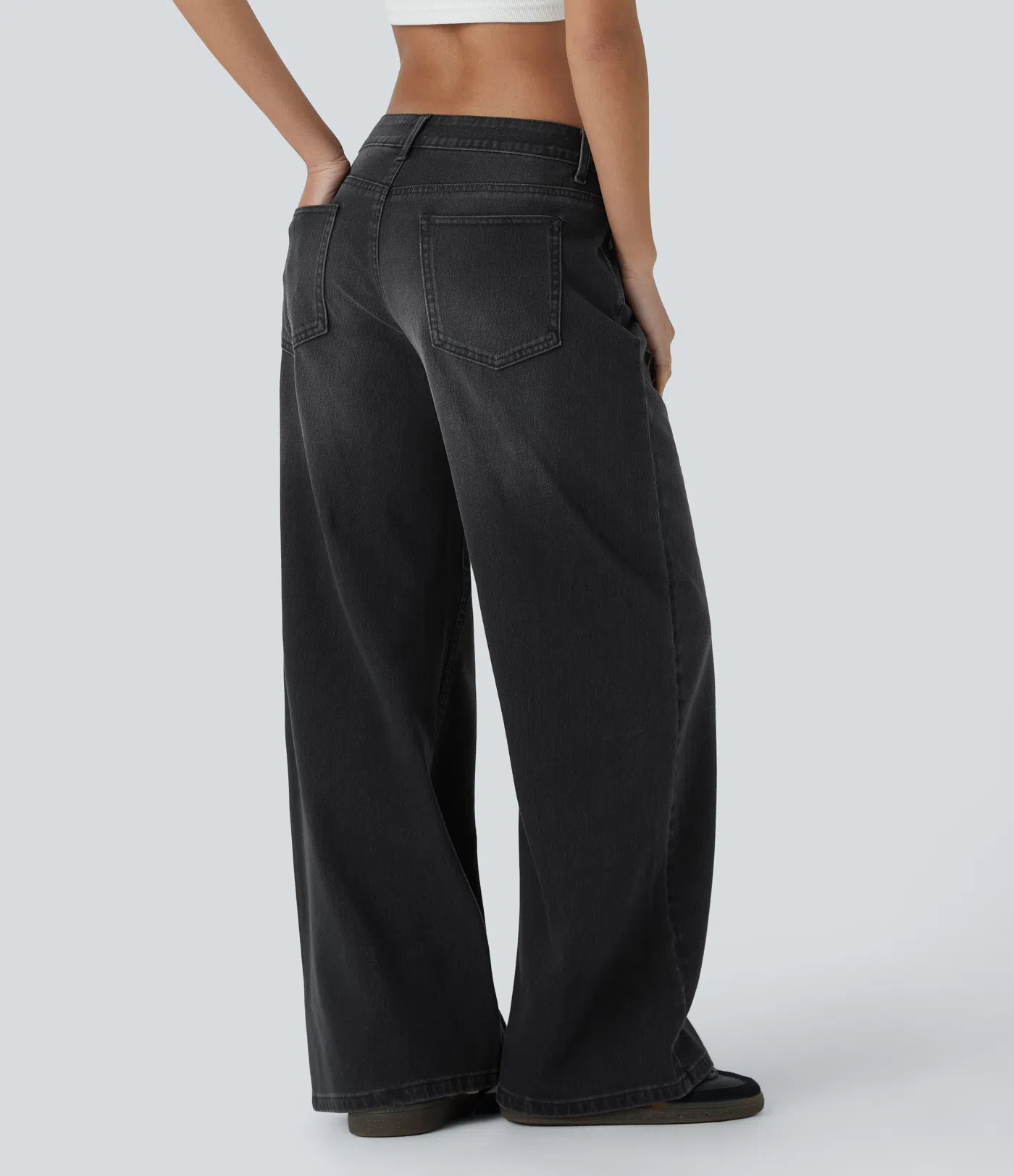 Low Rise Zipper Pockets Baggy Wide Leg Washed Casual Jeans(BUY 2 FREE SHIPPING)