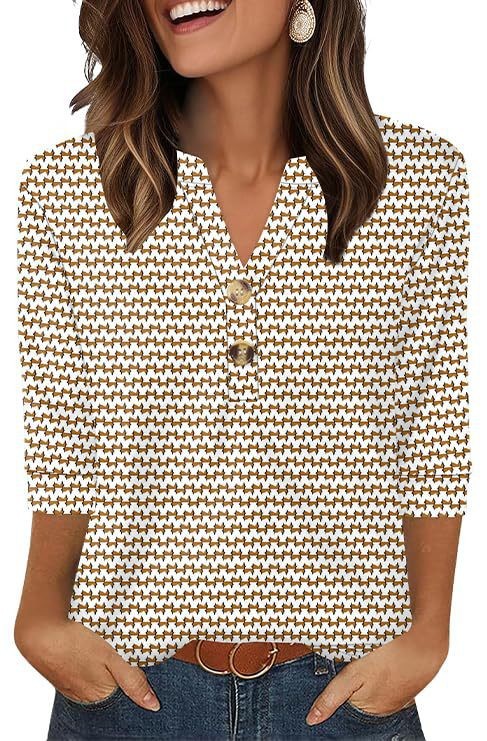 2025 New Womens 3/4 Sleeve Heley Button V neck Tops(BUY 3 FREE SHIPPING)