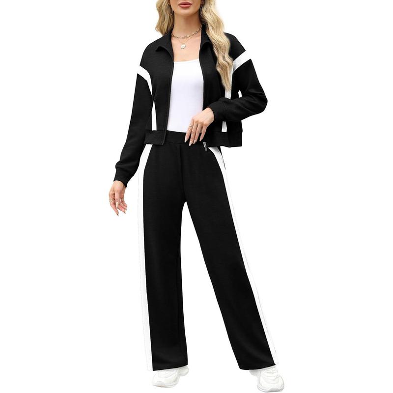 Women Sweatsuit 2 Piece Outfits Sweatshirt Wide Leg Sweatpant Tracksuit