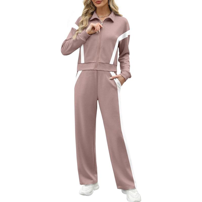 Women Sweatsuit 2 Piece Outfits Sweatshirt Wide Leg Sweatpant Tracksuit