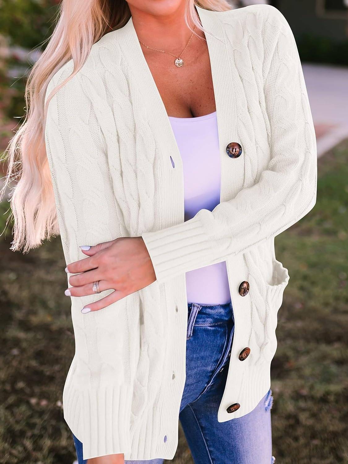 Women's Fall Casual Long Sleeve Button Down Open Front Cable Knit Cardigan(Buy 2 Free Shipping)