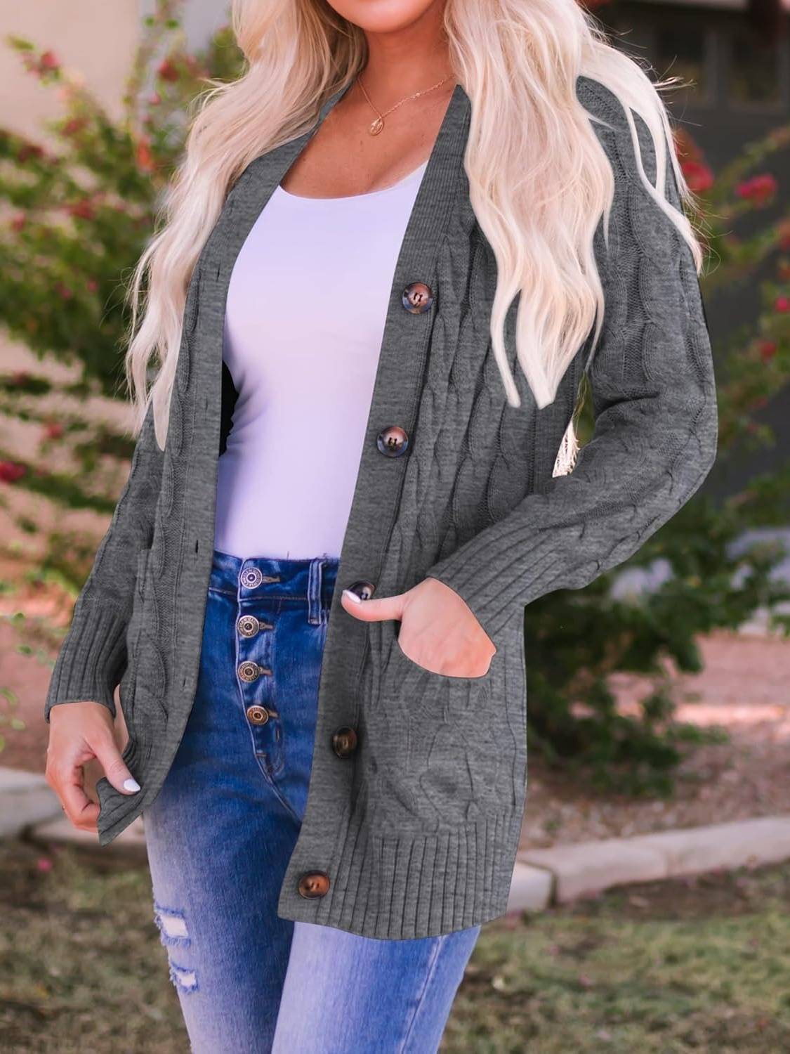 Women's Fall Casual Long Sleeve Button Down Open Front Cable Knit Cardigan(Buy 2 Free Shipping)