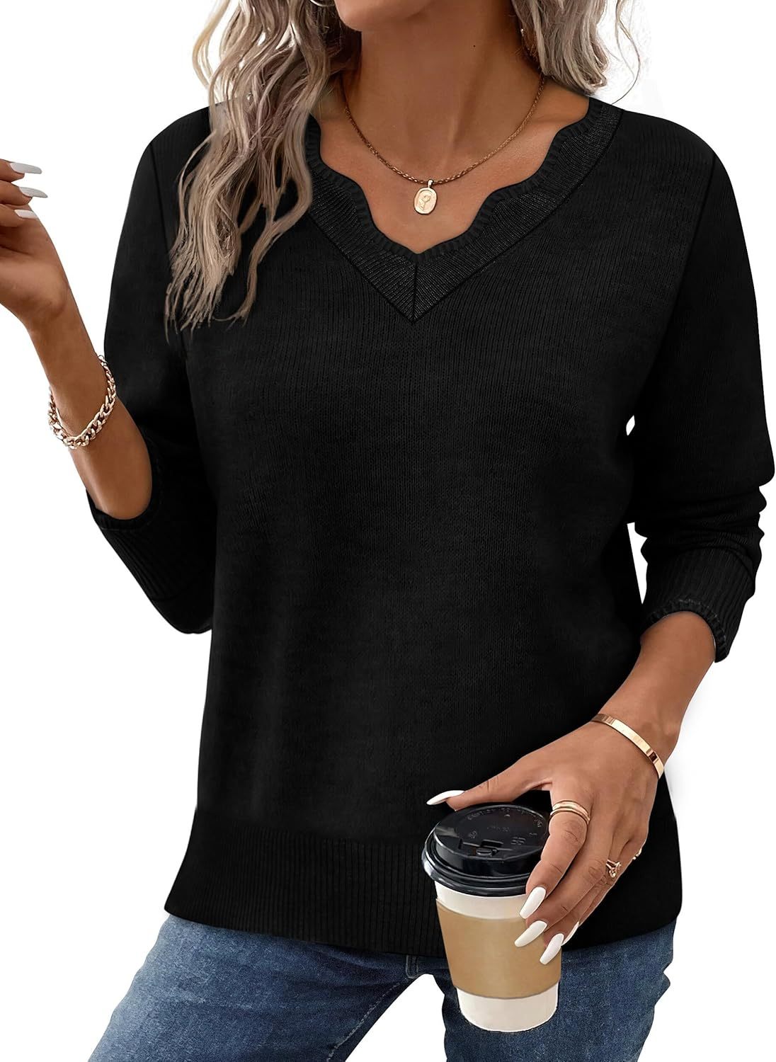 Womens Cozy Lightweight V Neck Sweaters Pullover(BUY 2 FREE SHIPPING)