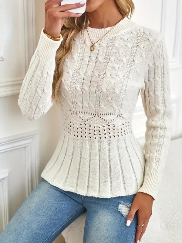 Women's Chunky Knit Crew Neck Long Sleeve Knit Top (Buy 2 Free Shipping)
