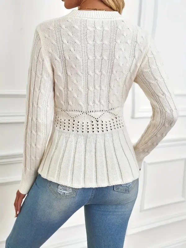 Women's Chunky Knit Crew Neck Long Sleeve Knit Top (Buy 2 Free Shipping)