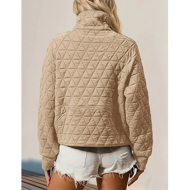 Women's Quilted Puffer Jacket Half-Zip Pullover Sweatshirt Long Sleeve Lightweight Fall Casual Oversize Warm Outerwear(BUY 2 FREE SHIPPING)