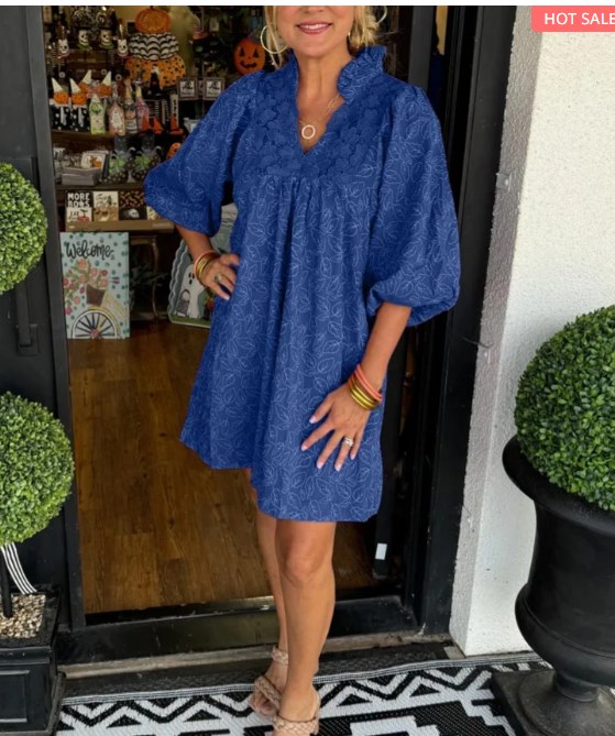 🔥HOT SALE🔥Women's Puff Sleeve Leaf Print Dress (Buy 2 Free Shipping)