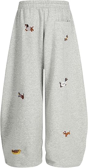 Embroidered puppy loose bucket casual elastic drawstring wide-leg sweatpants（BUY 2 FREE SHIPPING)