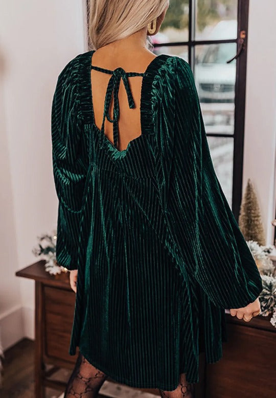 Christmas Velvet Babydoll Tie Back Dress（BUY 2 FREE SHIPPING)