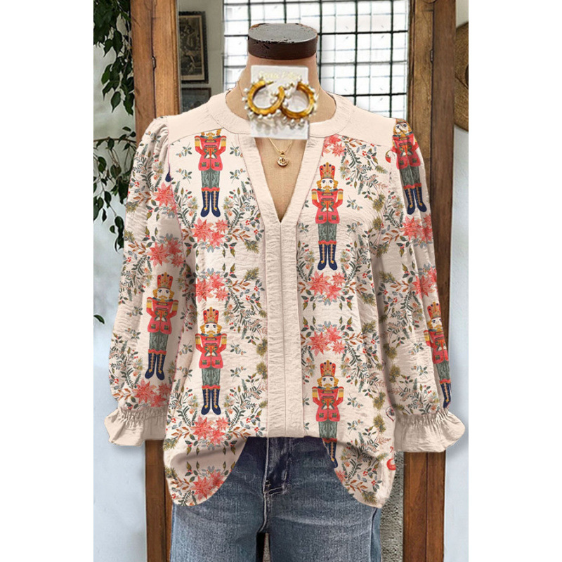 Christmas Nutcracker Print Cuff Sleeve Top（BUY 2 FREE SHIPPING)