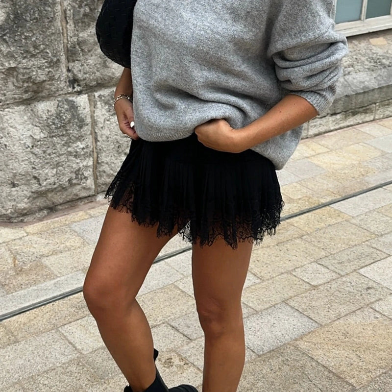 High Waist Pleated Lace Mini Skirt（BUY A FREE SHIPPING)