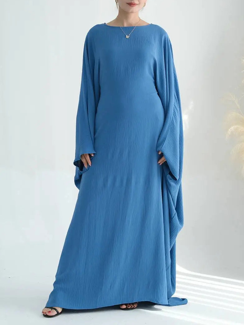 Wrinkle Fabric Batwing Sleeve Farasha Abaya Dress With Inner Belt(BUY 2 FREE SHIPPING)