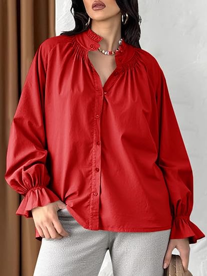 Women's puff sleeve ruffled V-neck shirt（BUY 2 FREE SHIPPING)