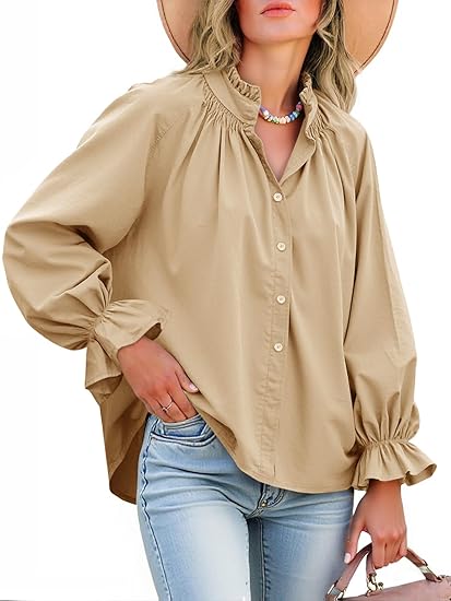 Women's puff sleeve ruffled V-neck shirt（BUY 2 FREE SHIPPING)
