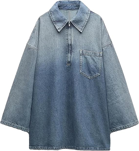 Front Zipper Denim Mini Dress