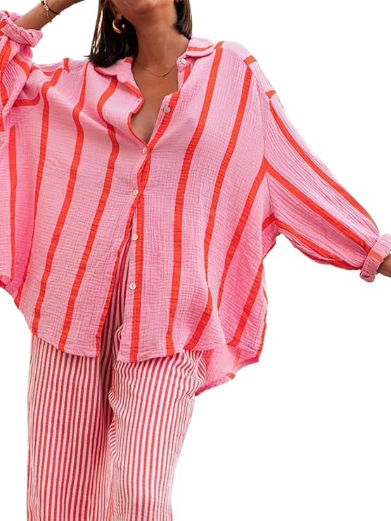 Women's striped button-down long-sleeved shirt（BUY 2 FREE SHIPPING)