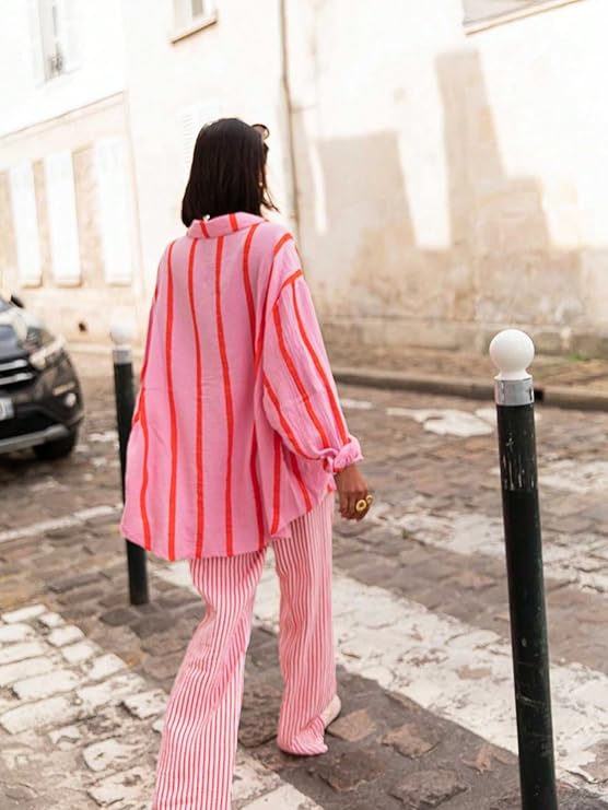 Women's striped button-down long-sleeved shirt（BUY 2 FREE SHIPPING)