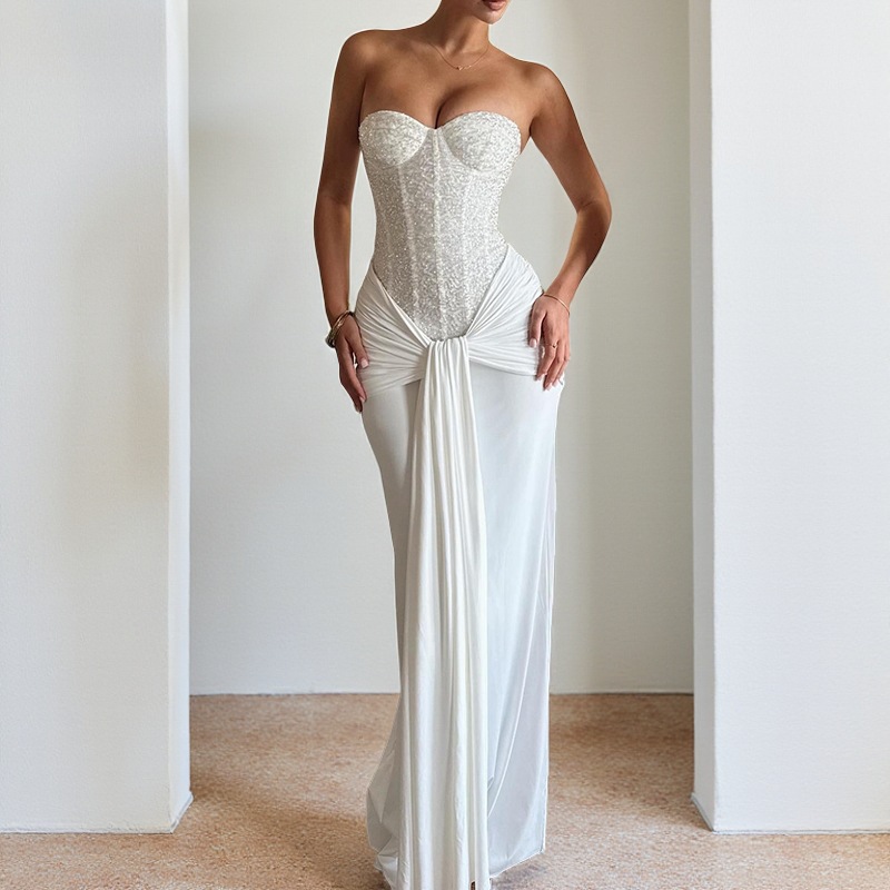 Strapless sexy backless evening gown with flowing ribbons(BUY 2 FREE SHIPPING)