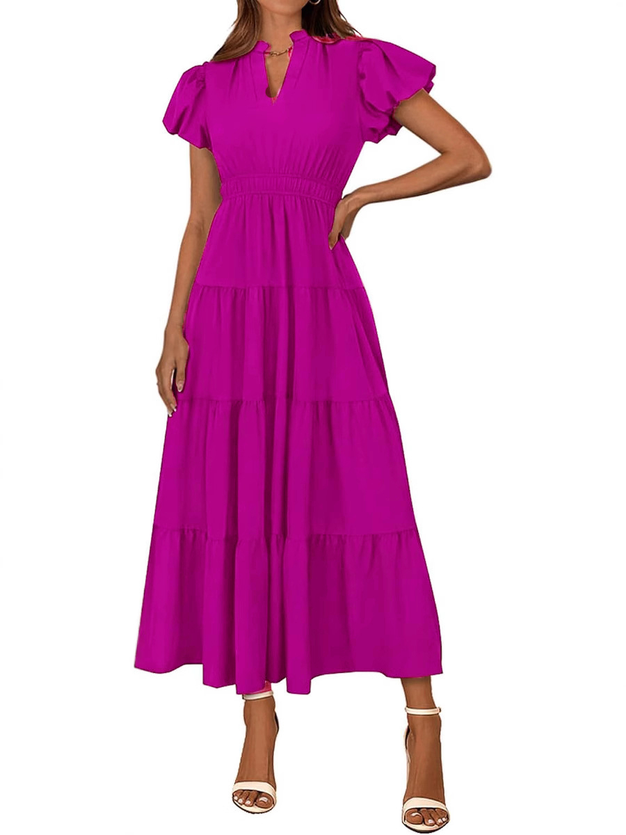 Tiered Dress with Puff Sleeves and Cinched Waist
