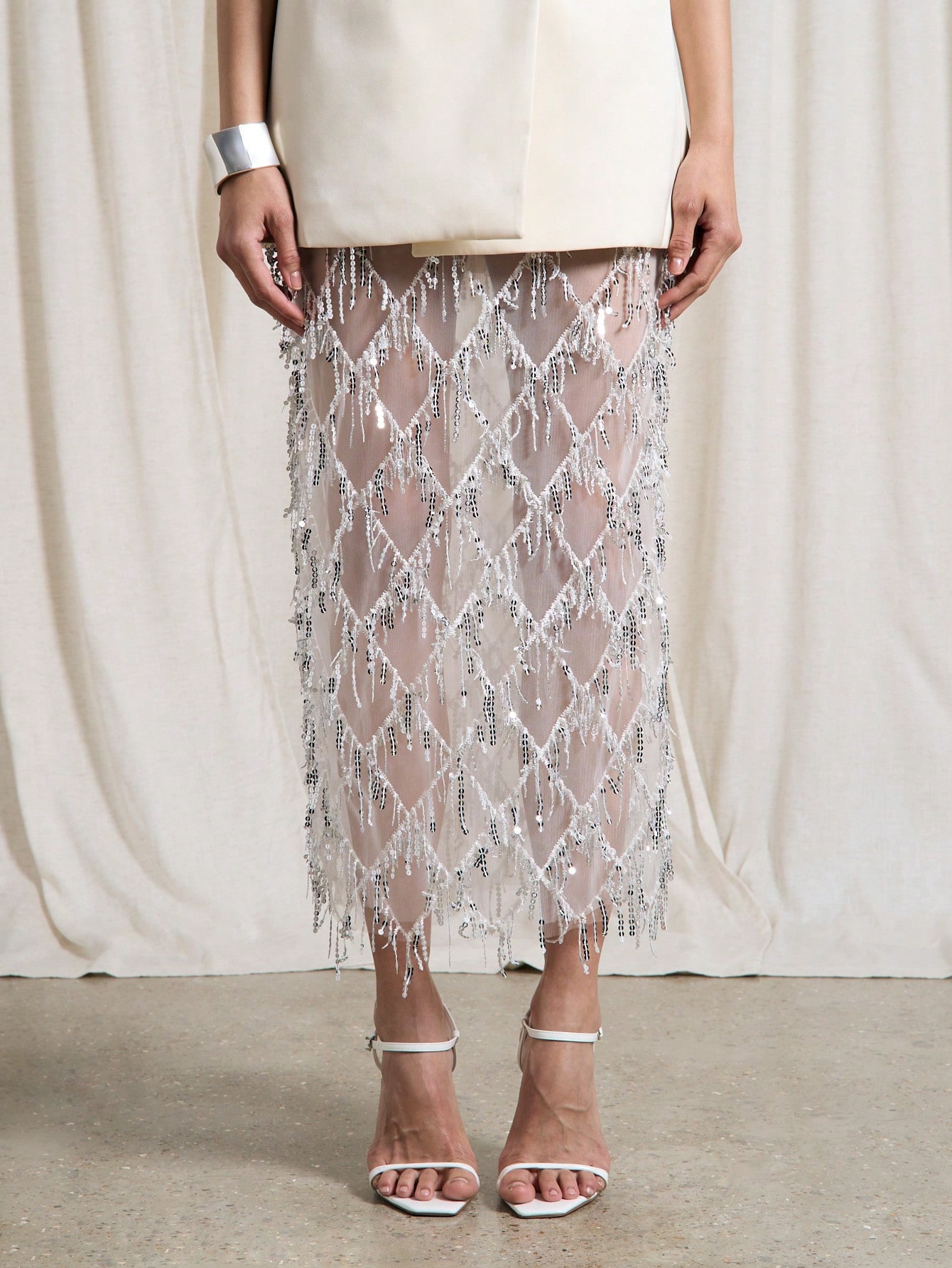 Beaded Crystal Mesh Overlay Skirt（BUY 2 FREE SHIPPING)