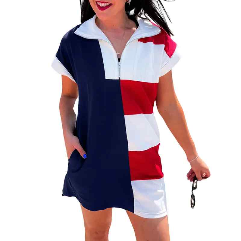 Stars & Stripes Color-Block Polo Dress – The Ultimate July 4th Festive Outfit