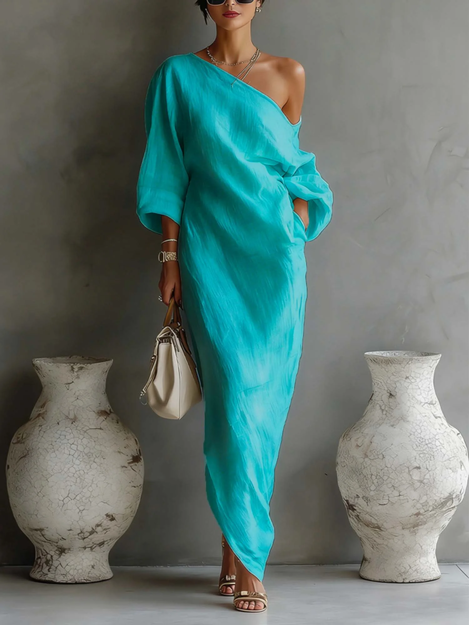Casual Cotton Linen Maxi Dress Asymmetrical H-Line
