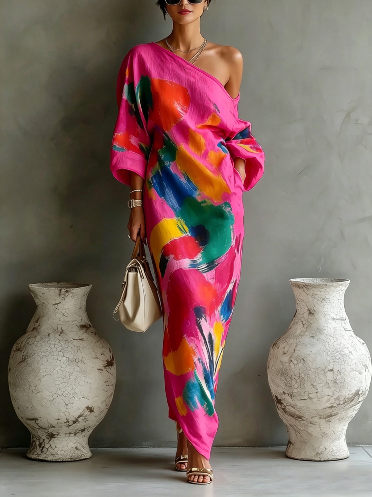 Casual Cotton Linen Maxi Dress Asymmetrical H-Line