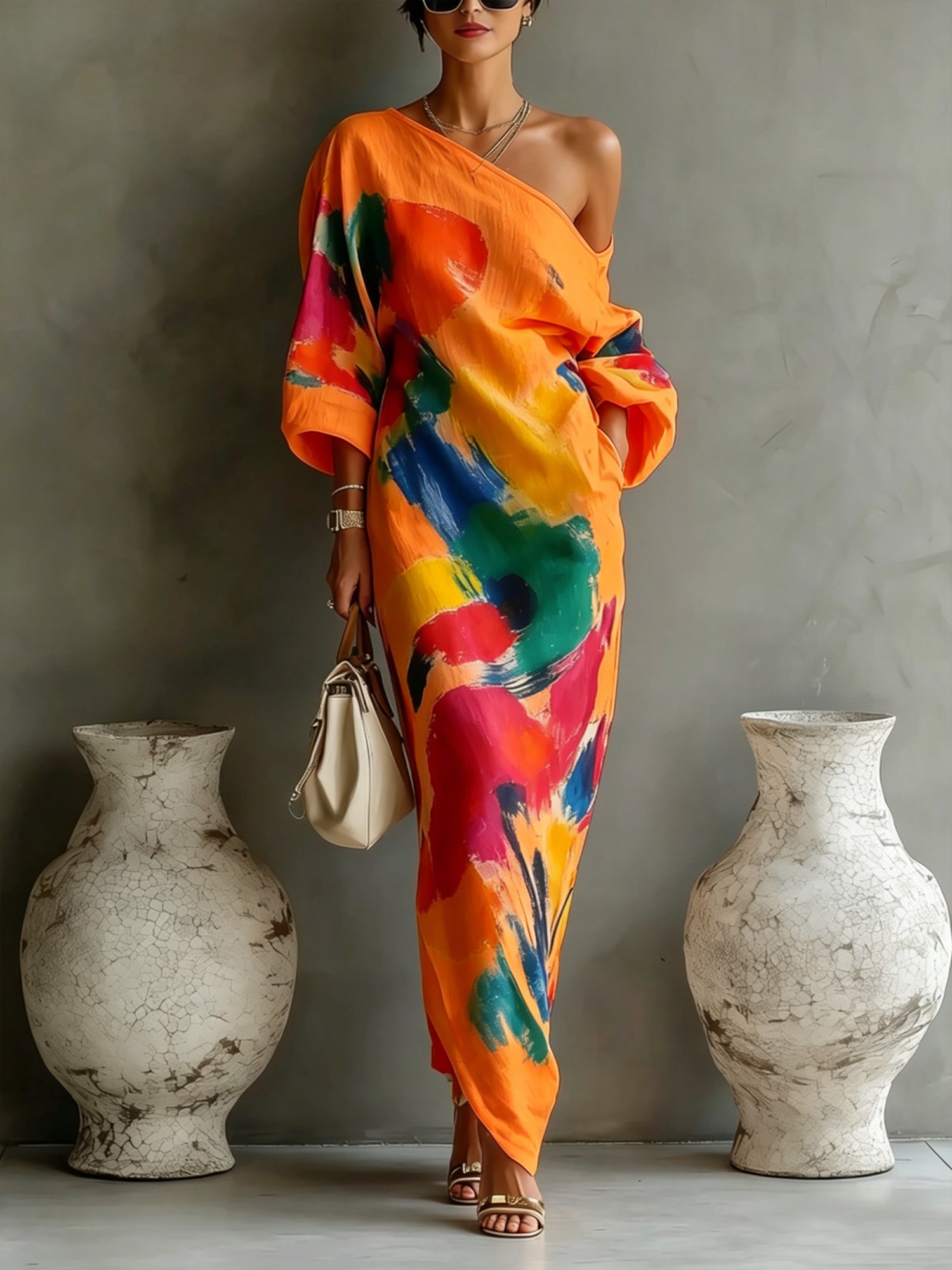 Casual Cotton Linen Maxi Dress Asymmetrical H-Line