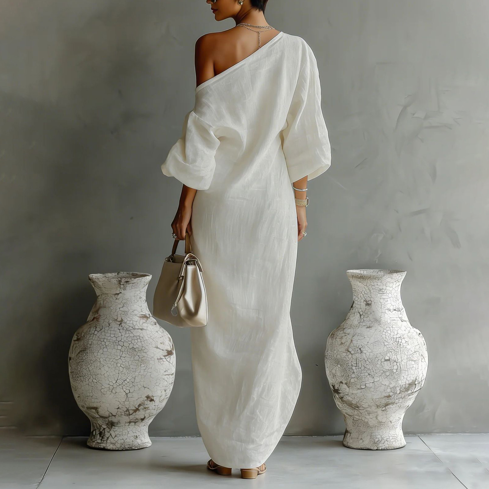Casual Cotton Linen Maxi Dress Asymmetrical H-Line