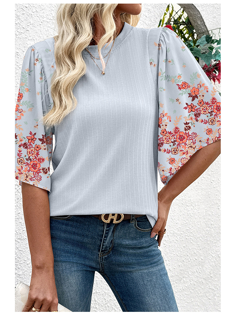 Bohemian style floral patchwork three-quarter sleeve shirt