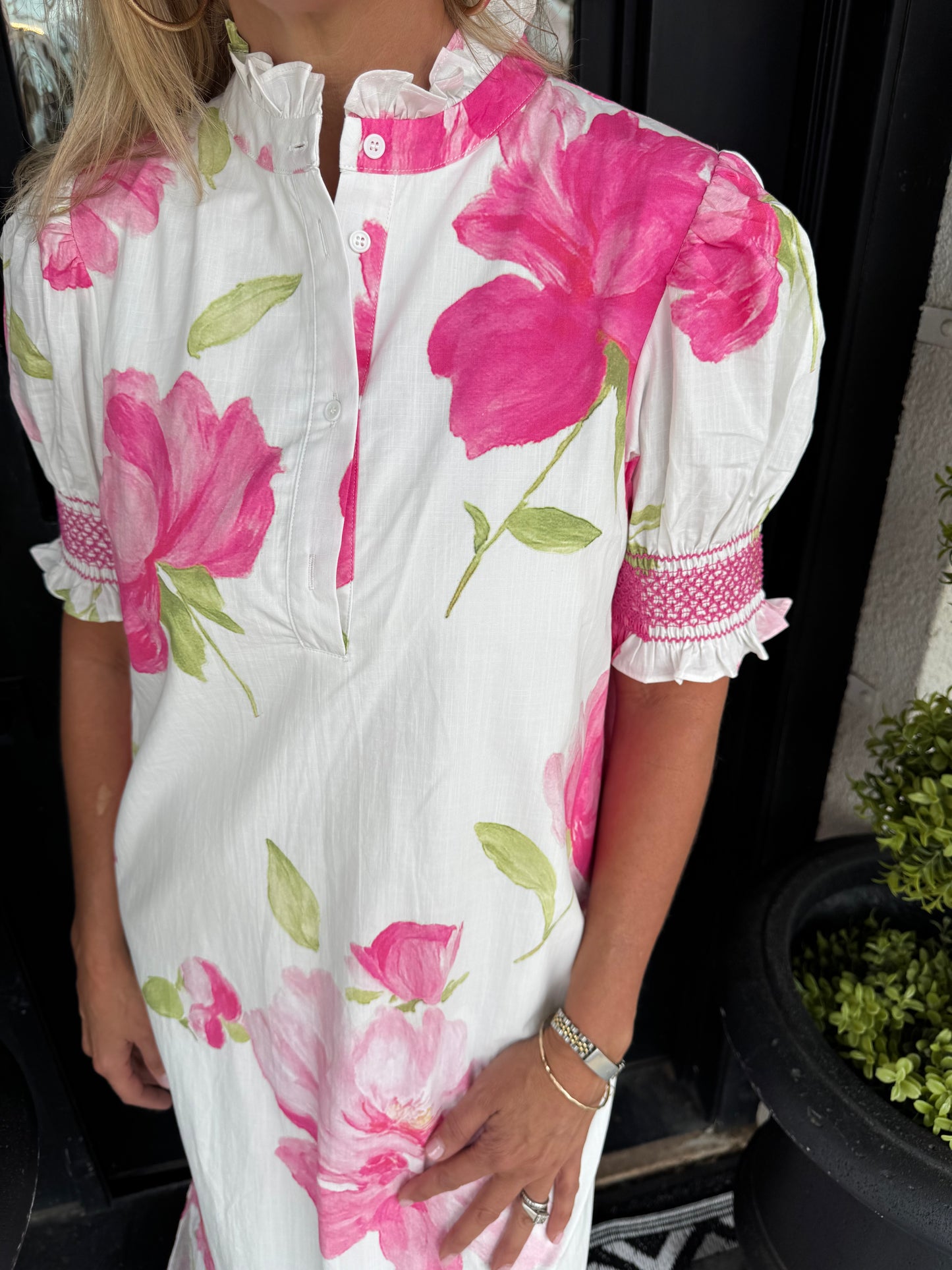 Floral print puff sleeve midi dress – Casual summer dress