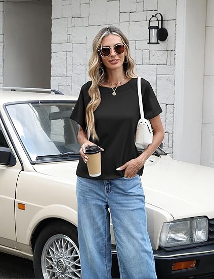 Women's Summer Short-Sleeve T-Shirt Crew Neck Tie-Waist Short-Sleeve