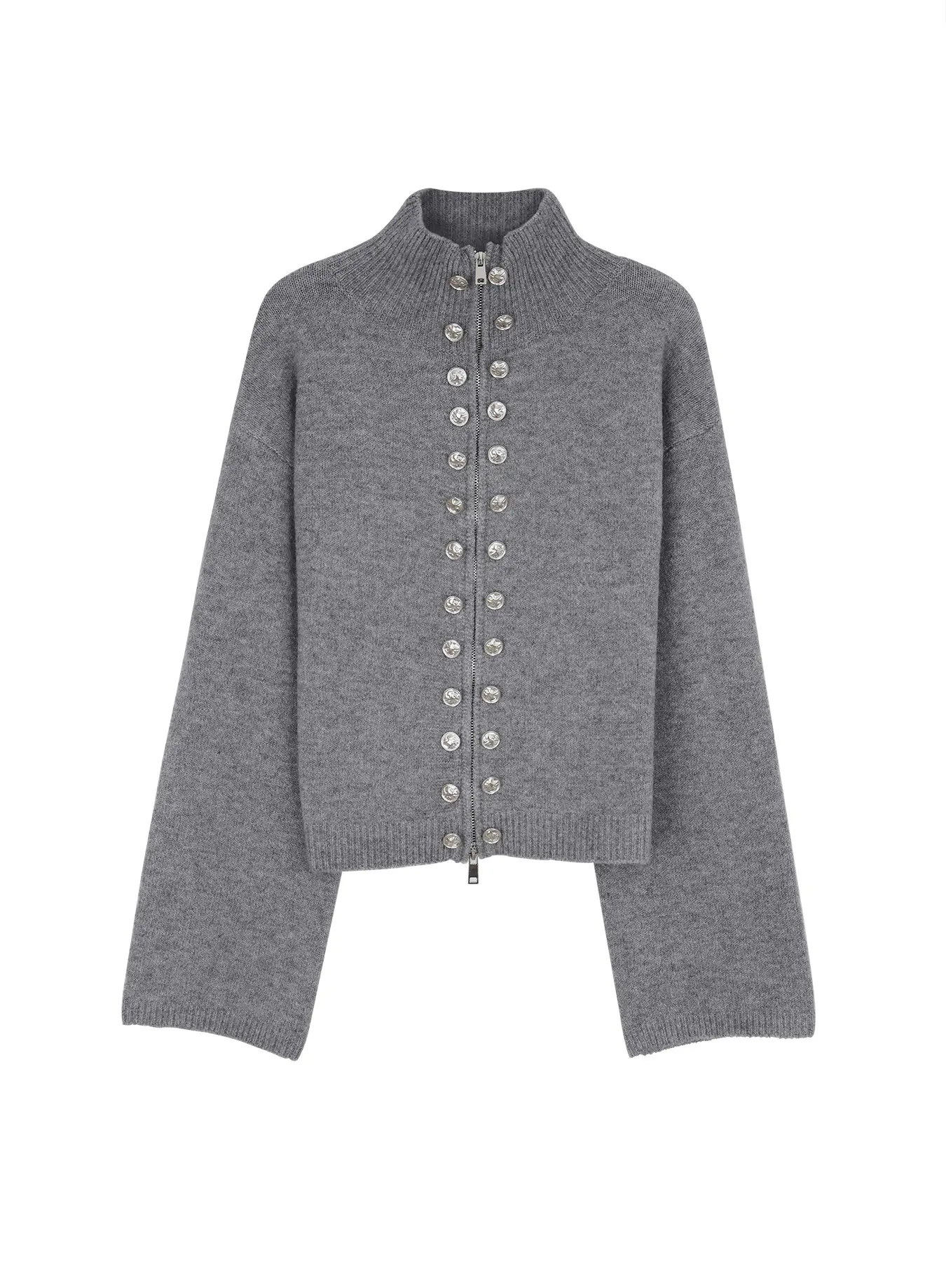 Women's Stand Collar Double-Breasted Zipper Knit Cardigan