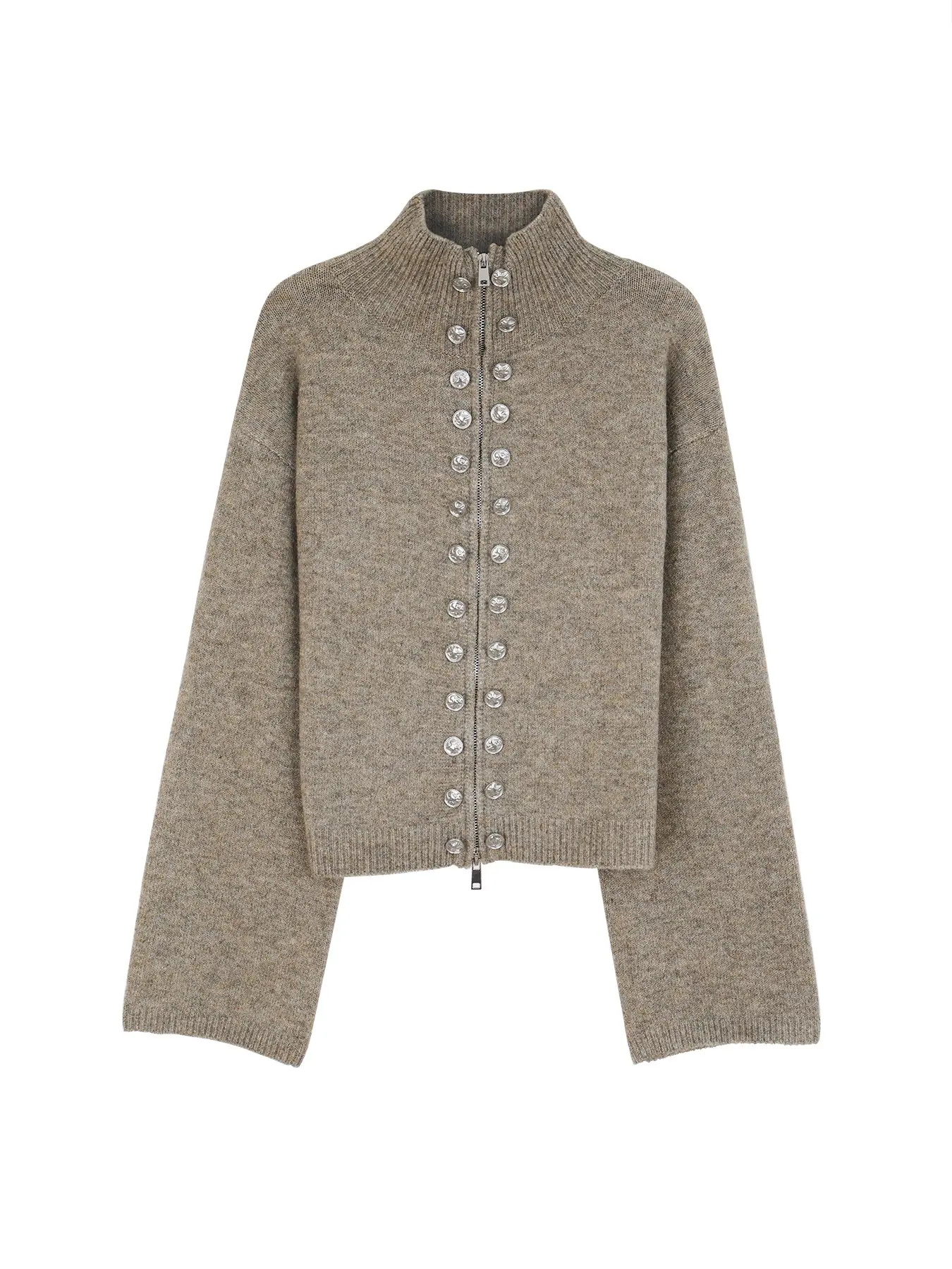 Women's Stand Collar Double-Breasted Zipper Knit Cardigan