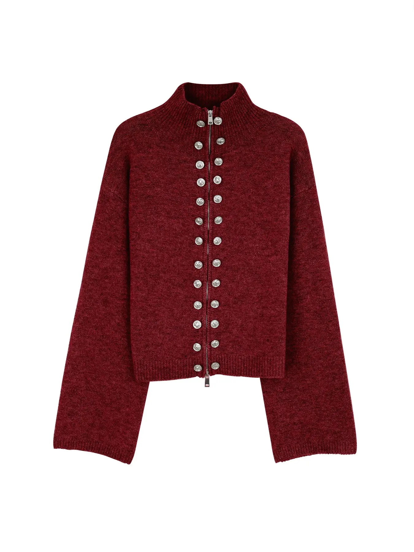 Women's Stand Collar Double-Breasted Zipper Knit Cardigan