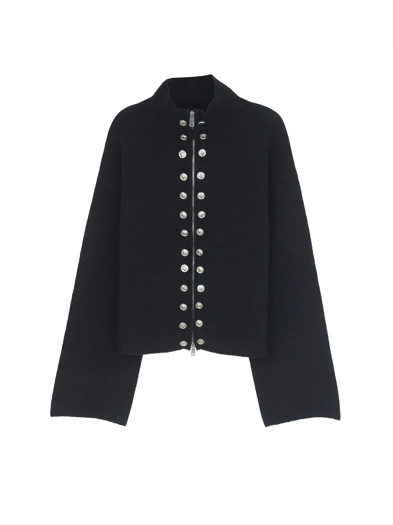 Women's Stand Collar Double-Breasted Zipper Knit Cardigan