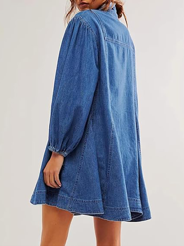 Women's Distressed Denim Button Down Tunic Shirt Dress