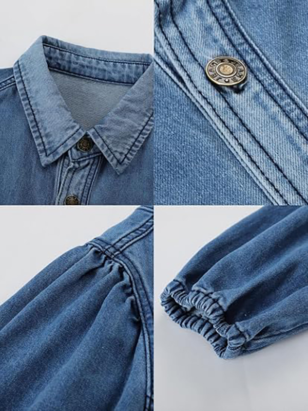 Women's Distressed Denim Button Down Tunic Shirt Dress