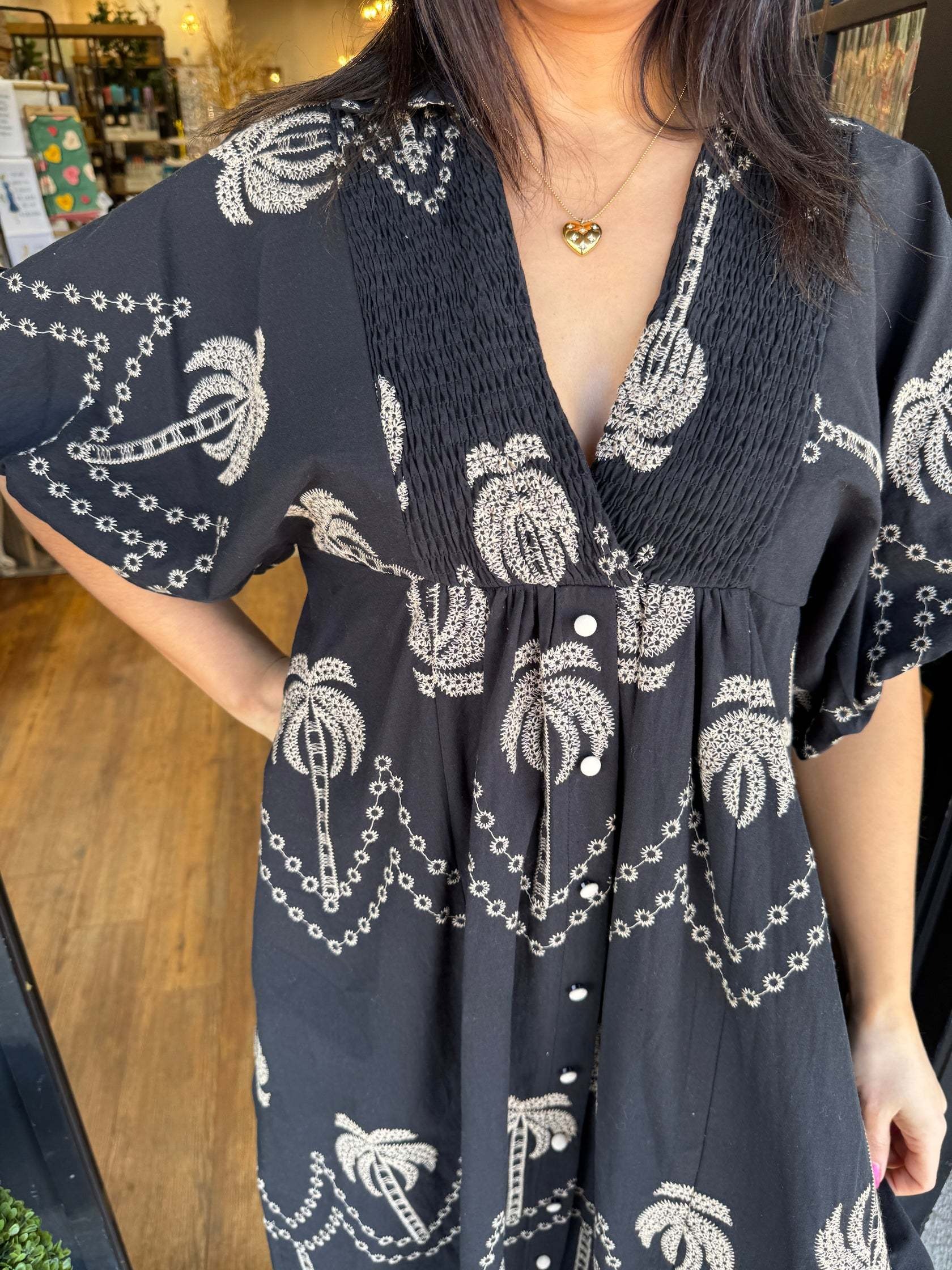 💝💝Oversized Textured V-Neck Palm Tree Print Dress (Buy 2 Free Shipping)