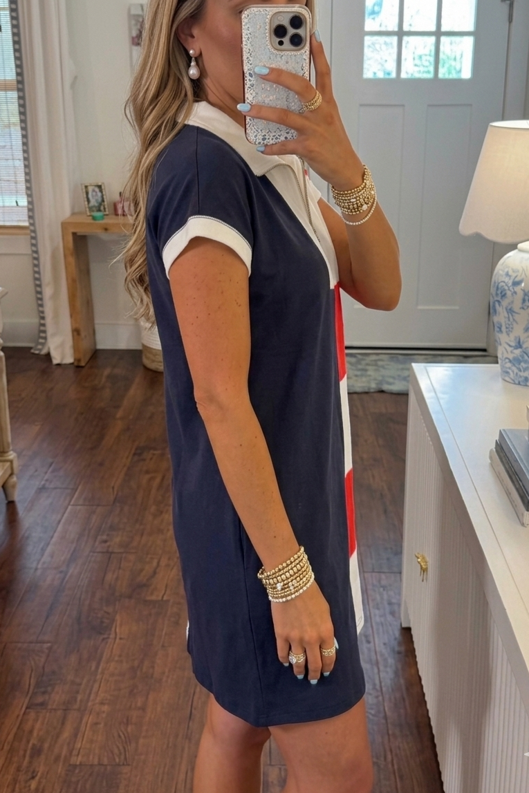 Stars & Stripes Color-Block Polo Dress – The Ultimate July 4th Festive Outfit
