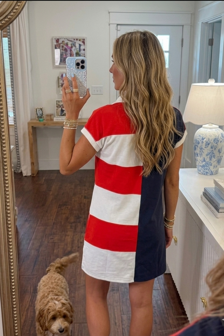 Stars & Stripes Color-Block Polo Dress – The Ultimate July 4th Festive Outfit
