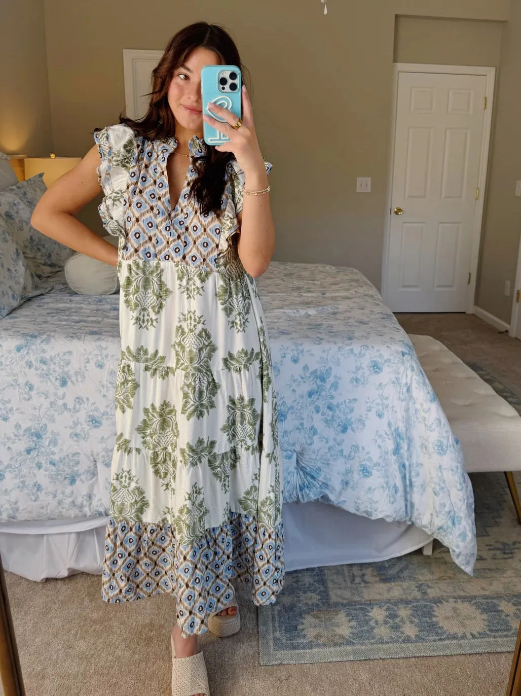 🔥🔥🔥🔥Women's Casual Printed Ruffle Sleeve Dress