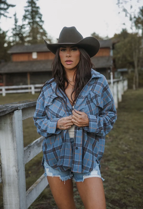 Oversized Plaid Flannel Shacket, Casual Button‑Front Layering Outerwear