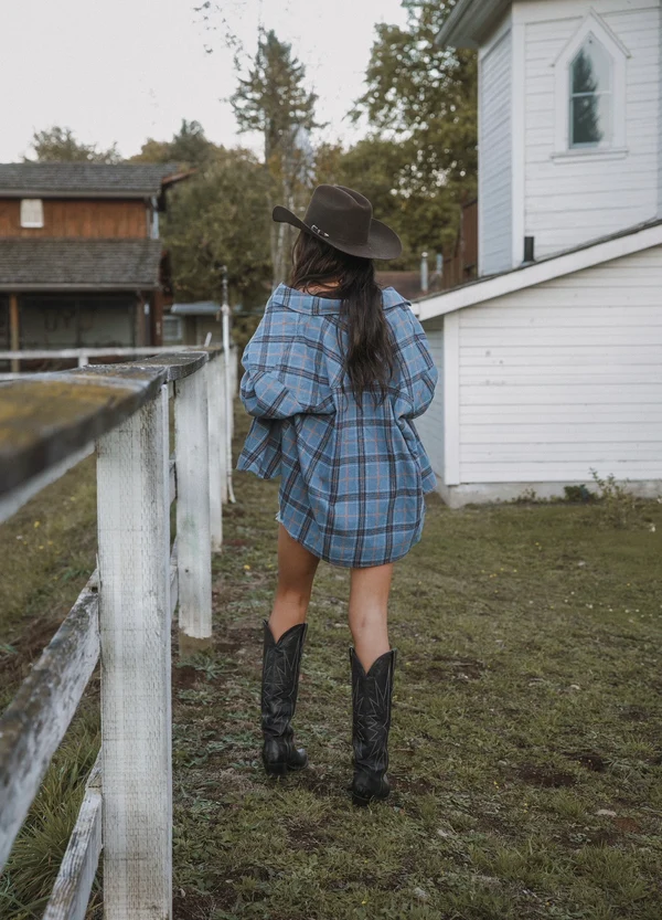 Oversized Plaid Flannel Shacket, Casual Button‑Front Layering Outerwear