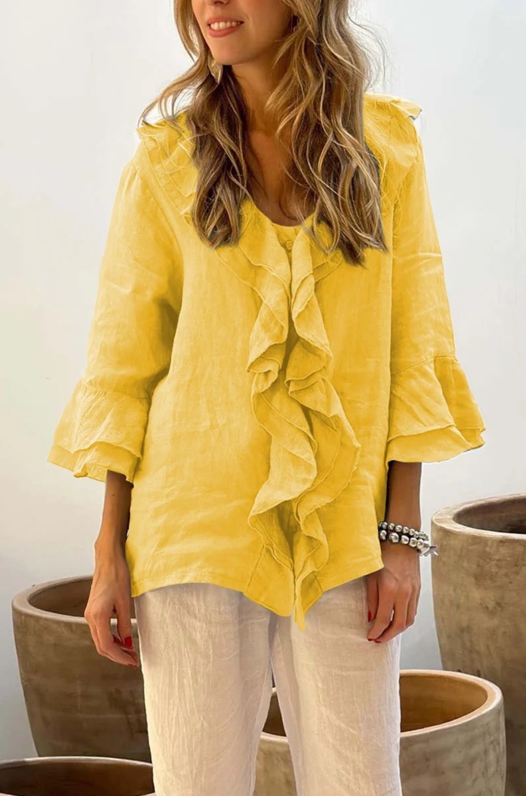 🔥HOT SALE🔥Ruffled 3/4 Sleeve Top