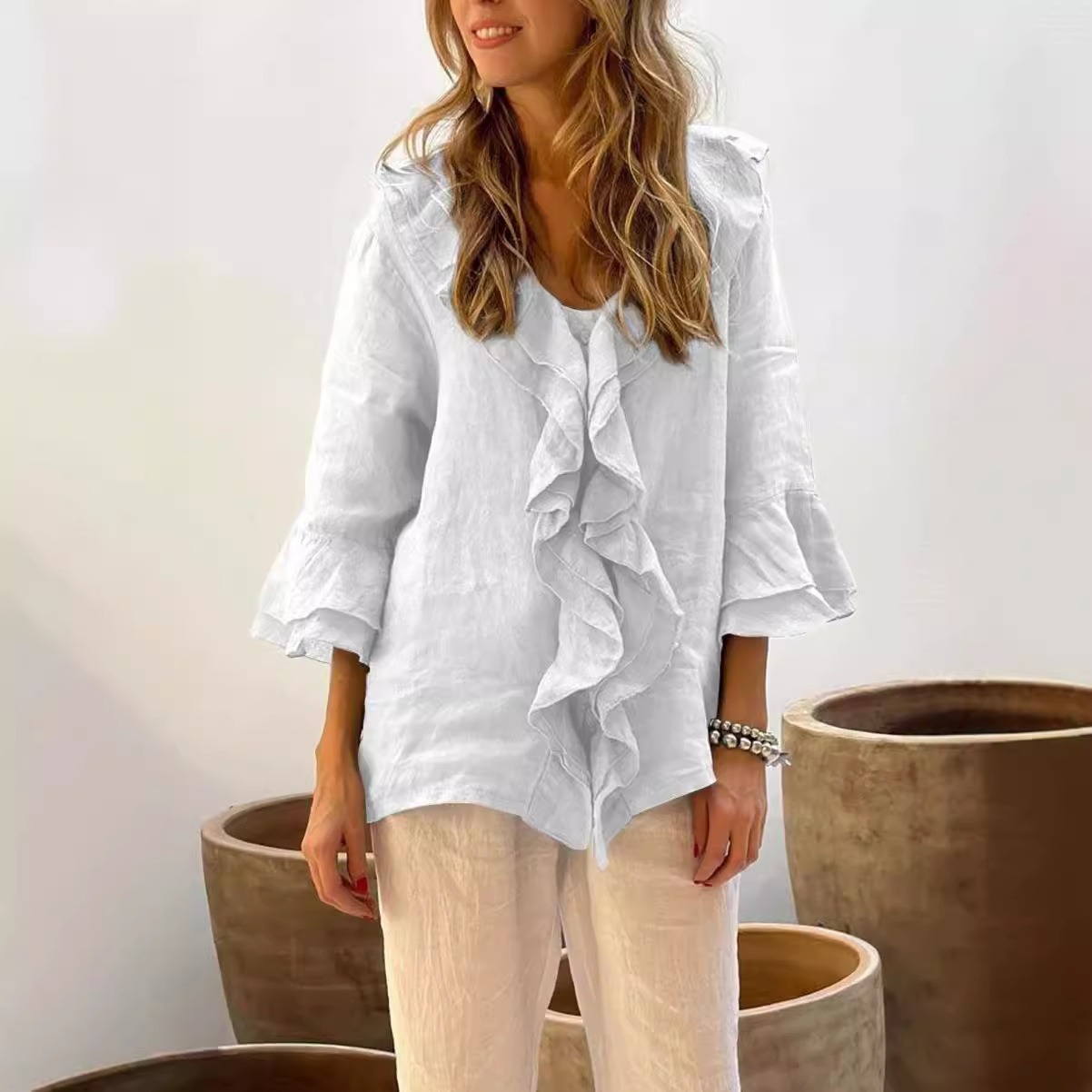 🔥HOT SALE🔥Ruffled 3/4 Sleeve Top