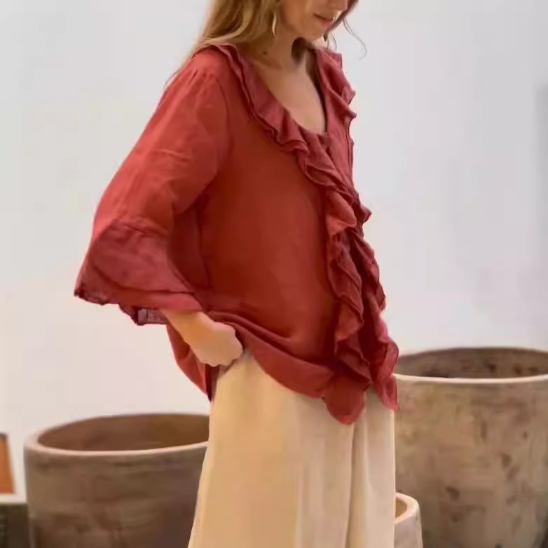🔥HOT SALE🔥Ruffled 3/4 Sleeve Top
