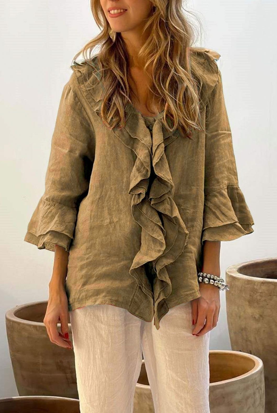 🔥HOT SALE🔥Ruffled 3/4 Sleeve Top